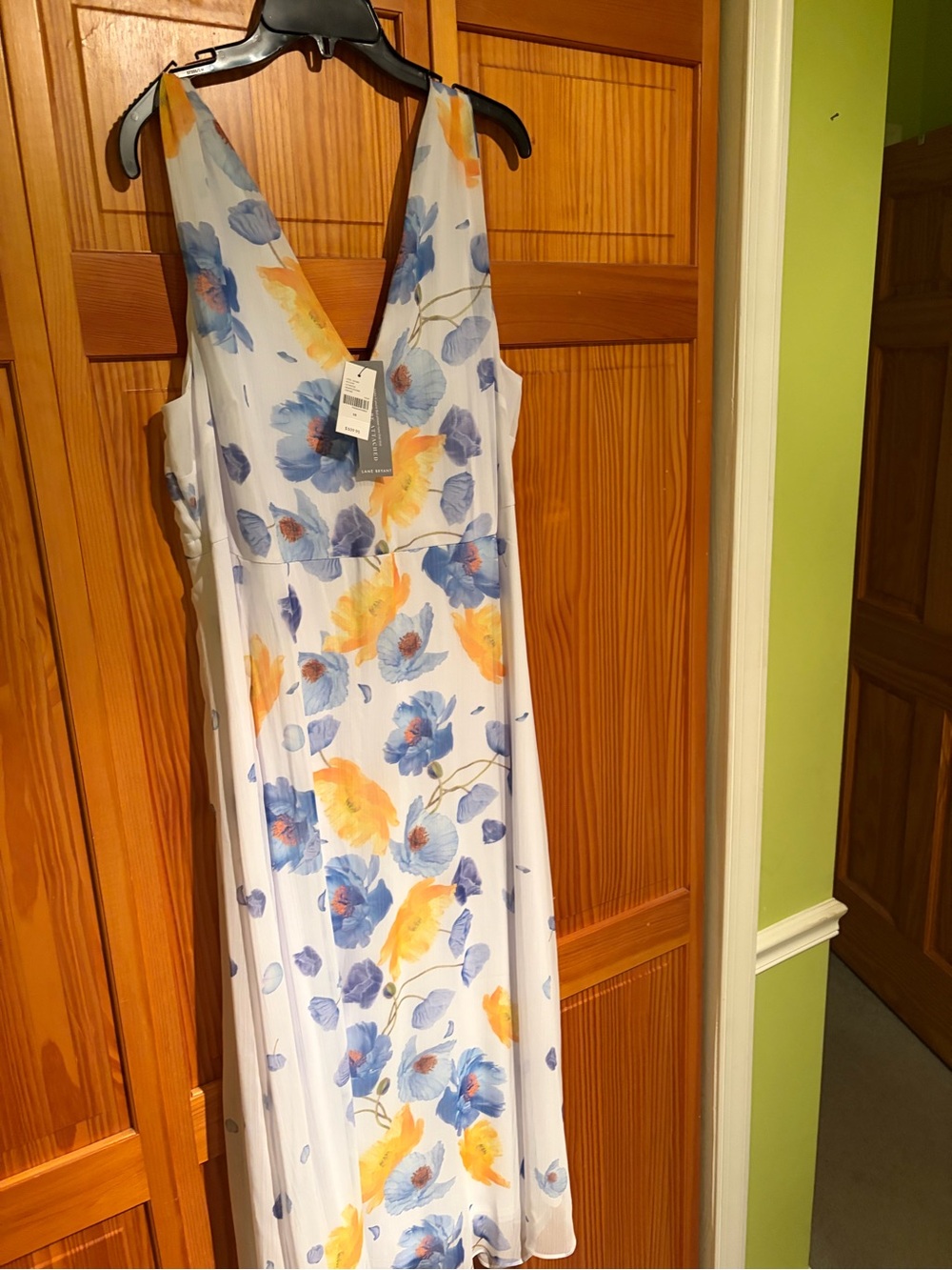Lane Bryant White Maxi Dress with Blue and Yellow Floral Print